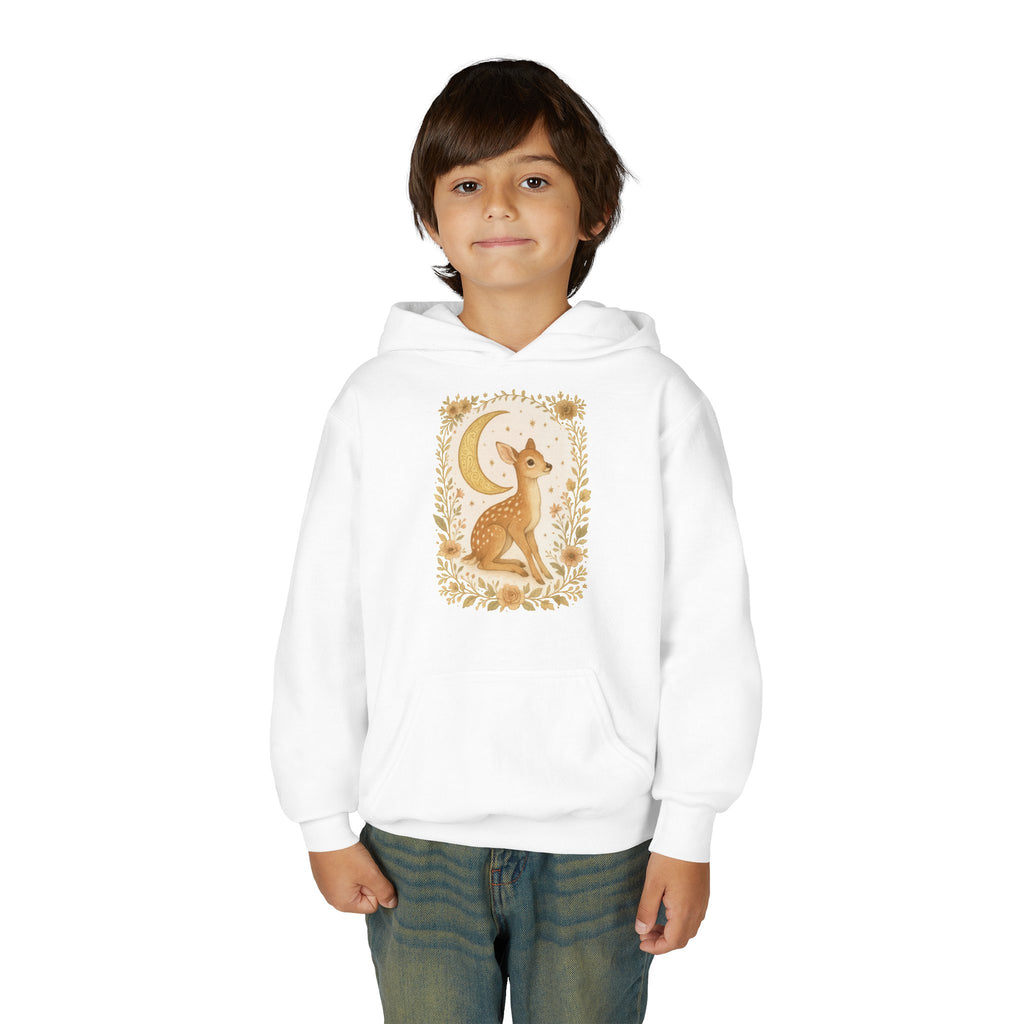 Youth Hoodie — Whimsical Deer Moon Graphic