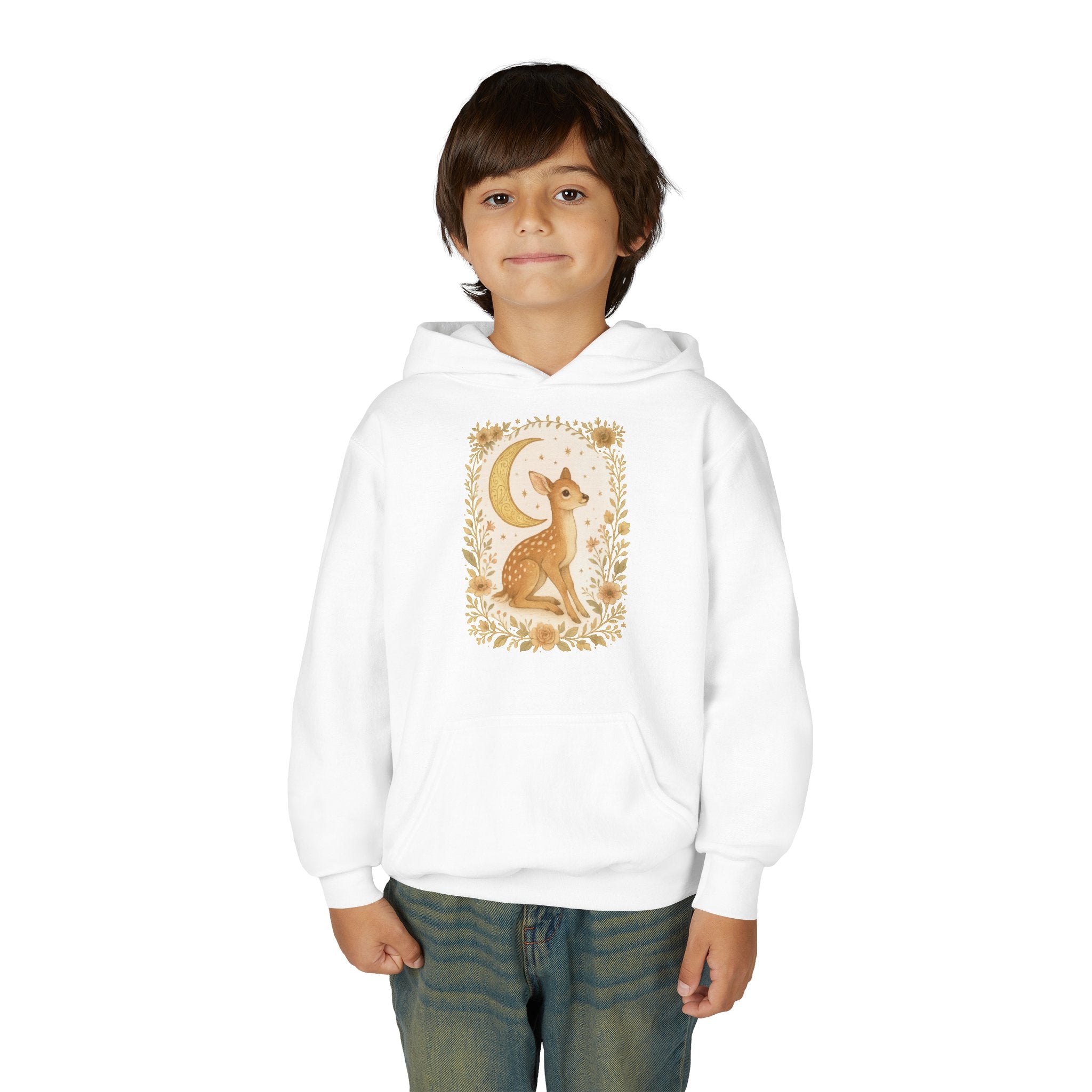 Youth Hoodie — Whimsical Deer Moon Graphic