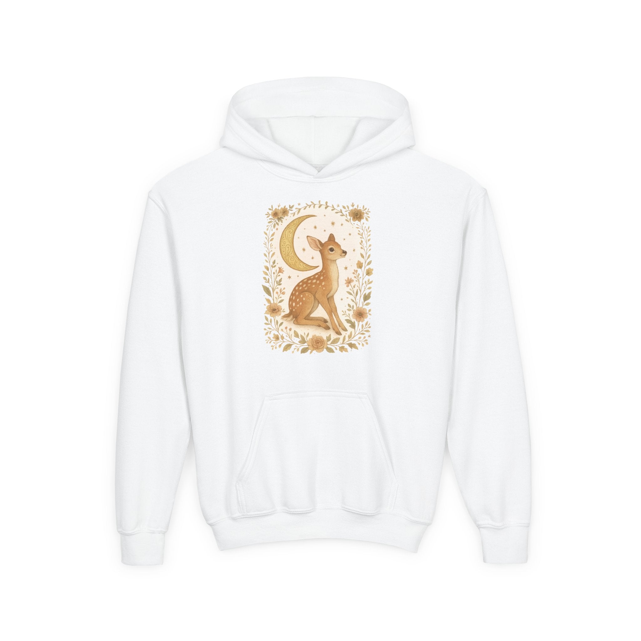 Youth Hoodie — Whimsical Deer Moon Graphic