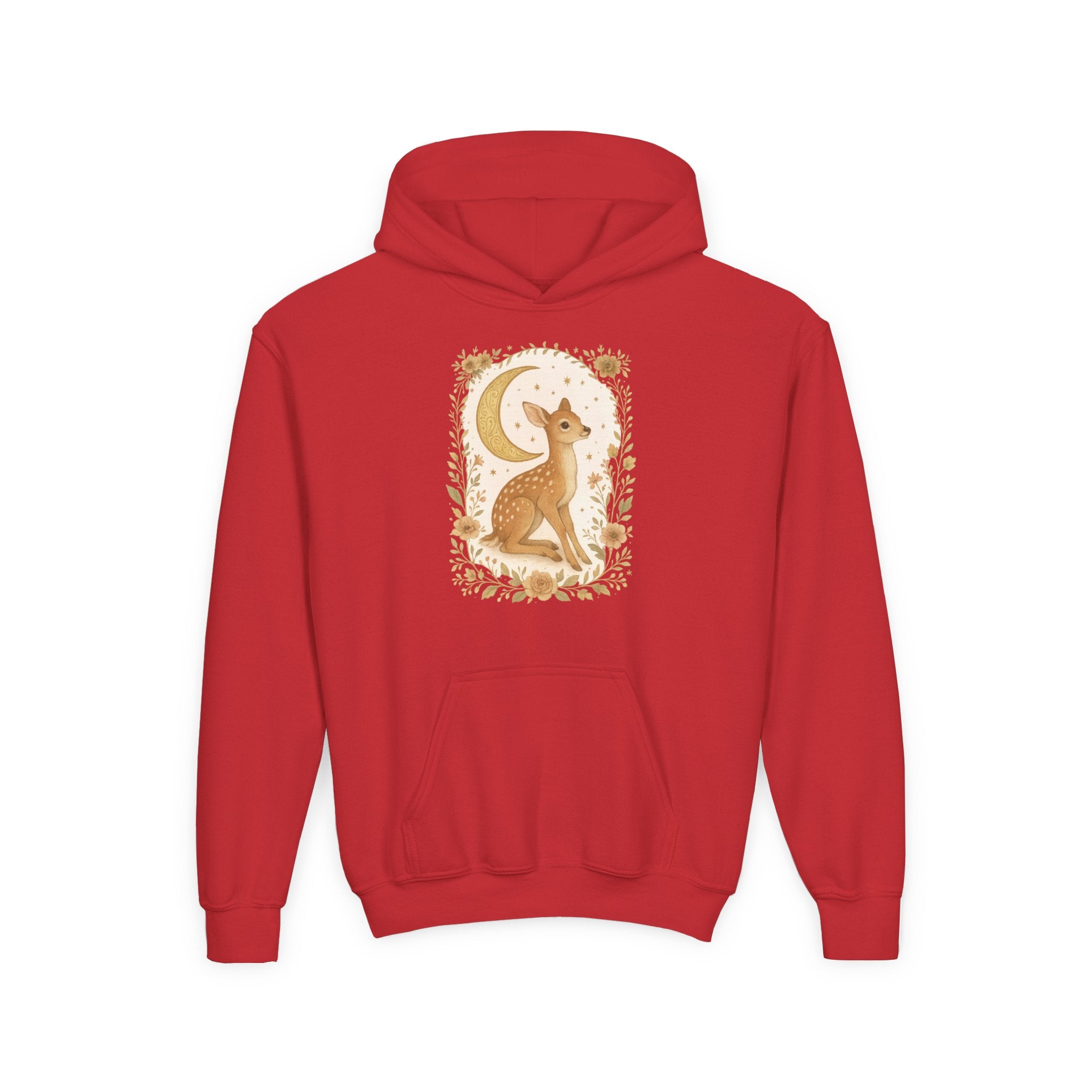 Youth Hoodie — Whimsical Deer Moon Graphic