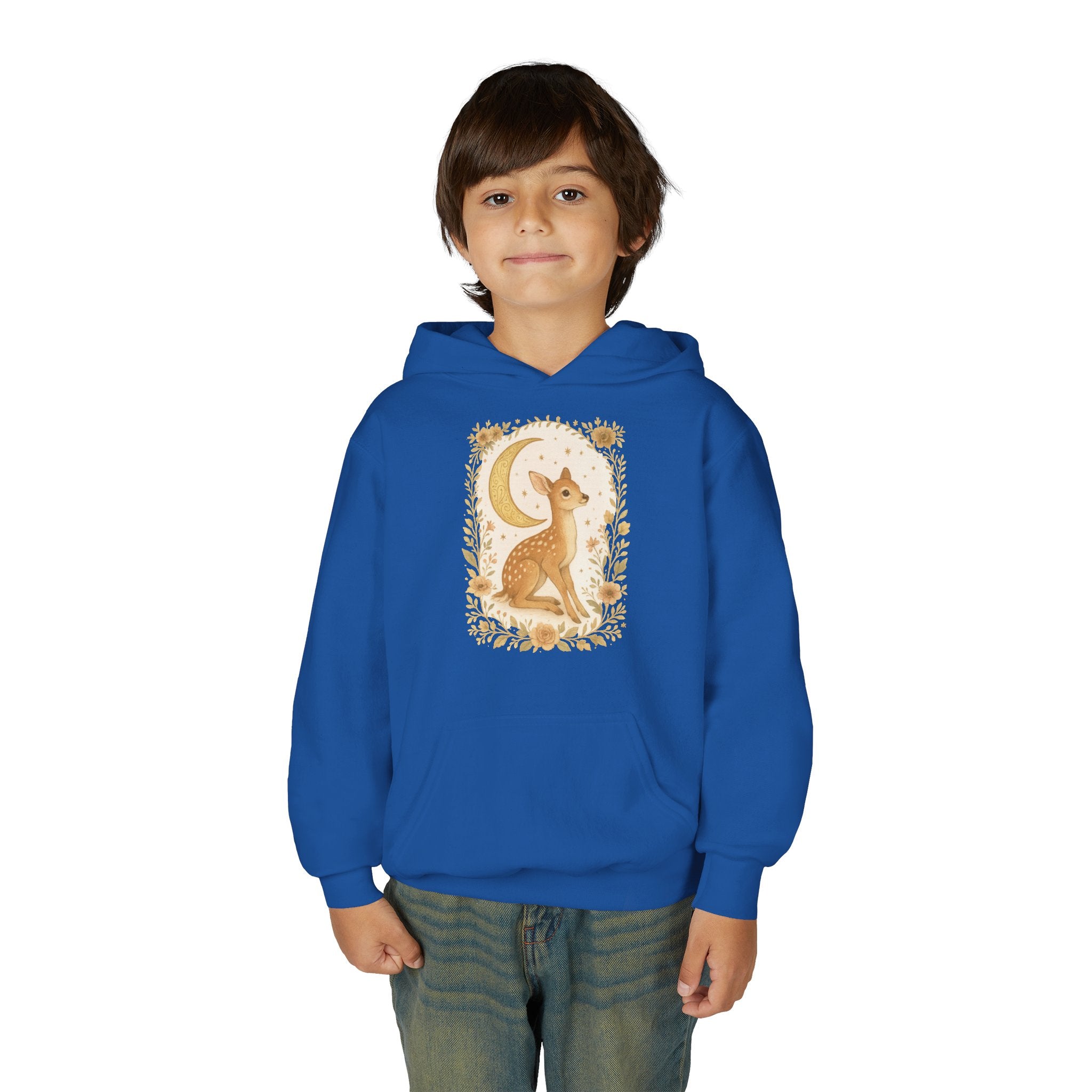 Youth Hoodie — Whimsical Deer Moon Graphic