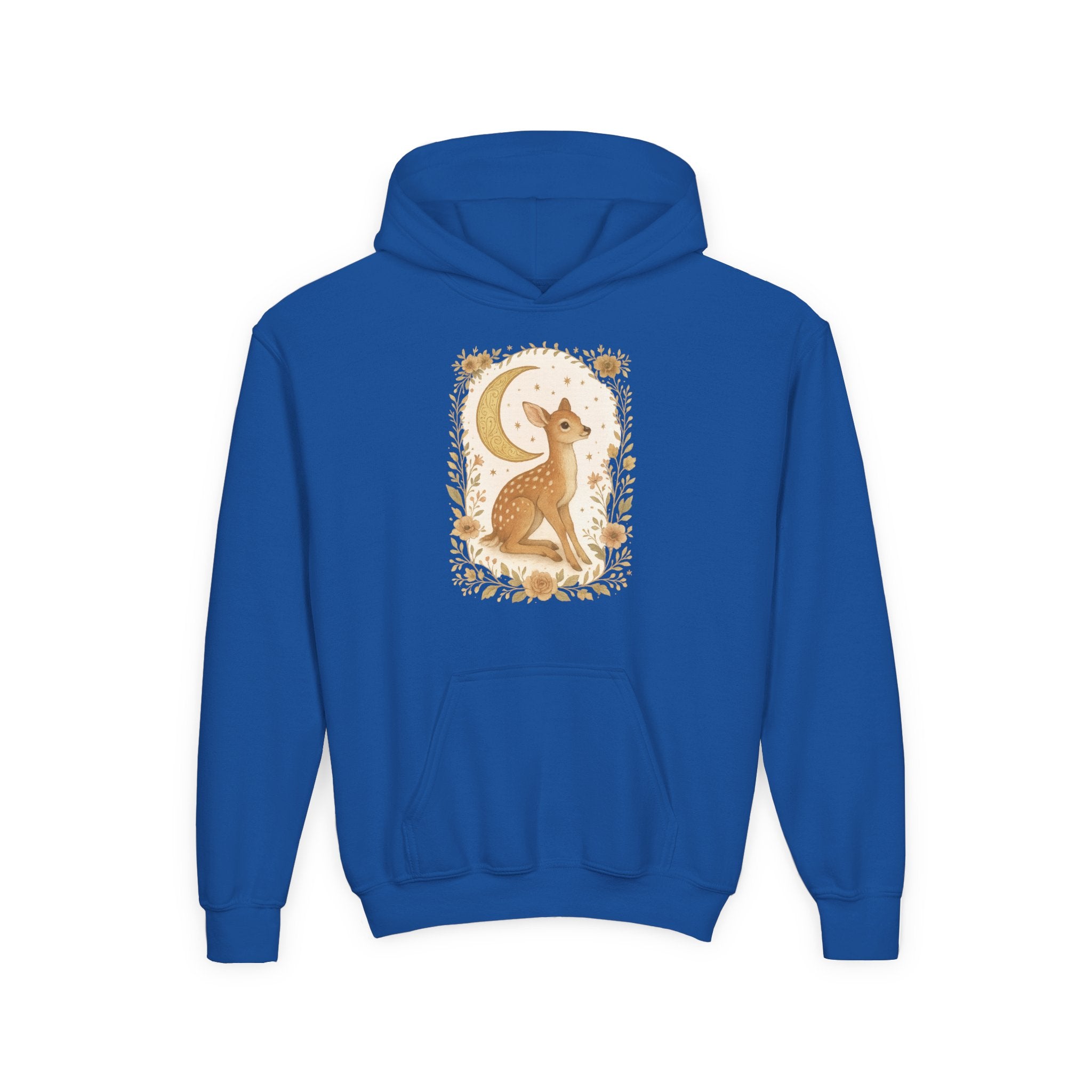 Youth Hoodie — Whimsical Deer Moon Graphic
