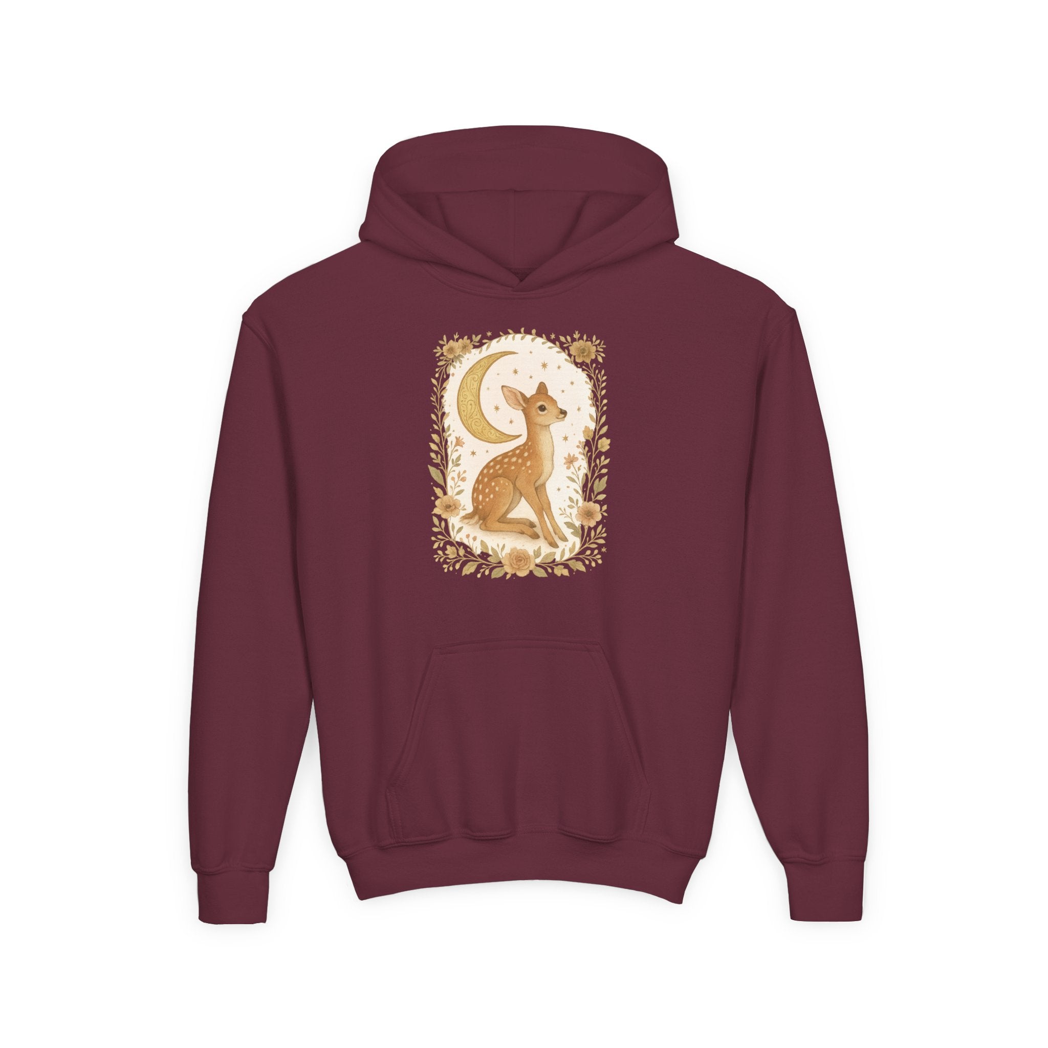 Youth Hoodie — Whimsical Deer Moon Graphic