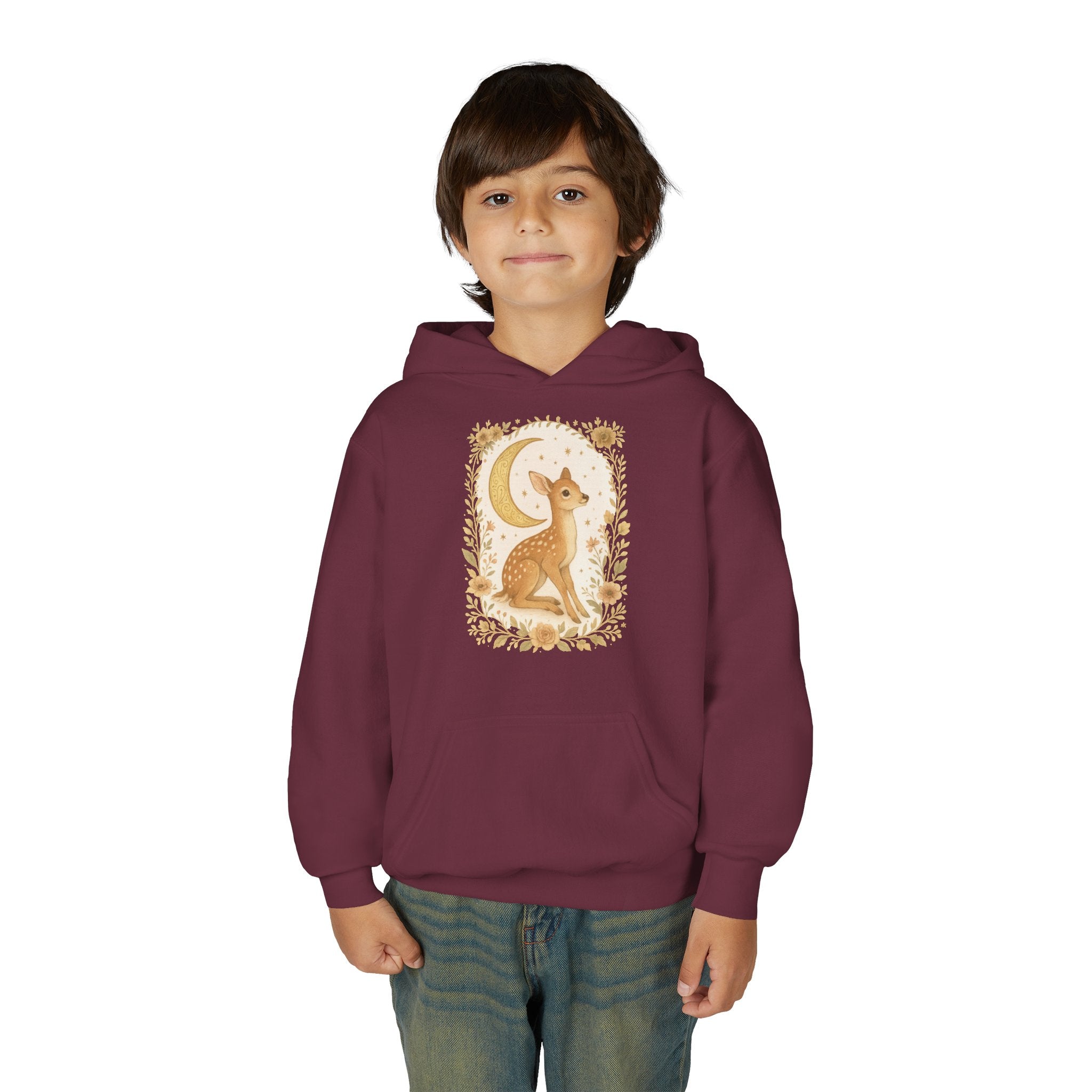 Youth Hoodie — Whimsical Deer Moon Graphic