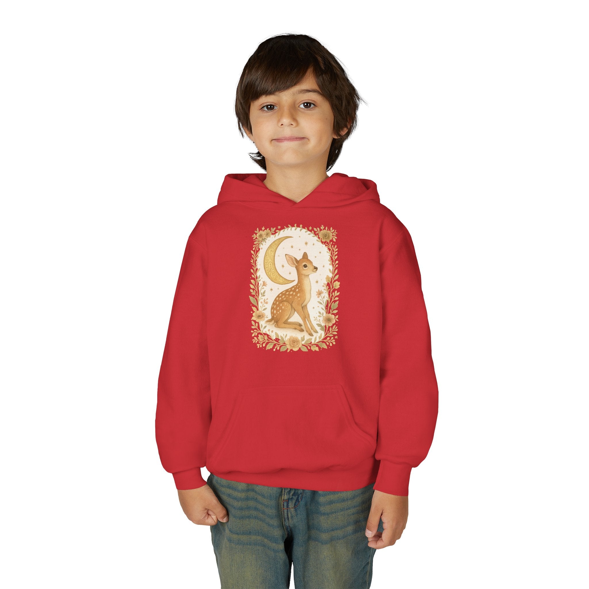 Youth Hoodie — Whimsical Deer Moon Graphic